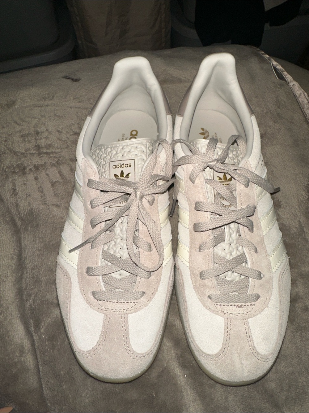 adidas Women’s White and Pale Pink Suede-Accent Sneakers